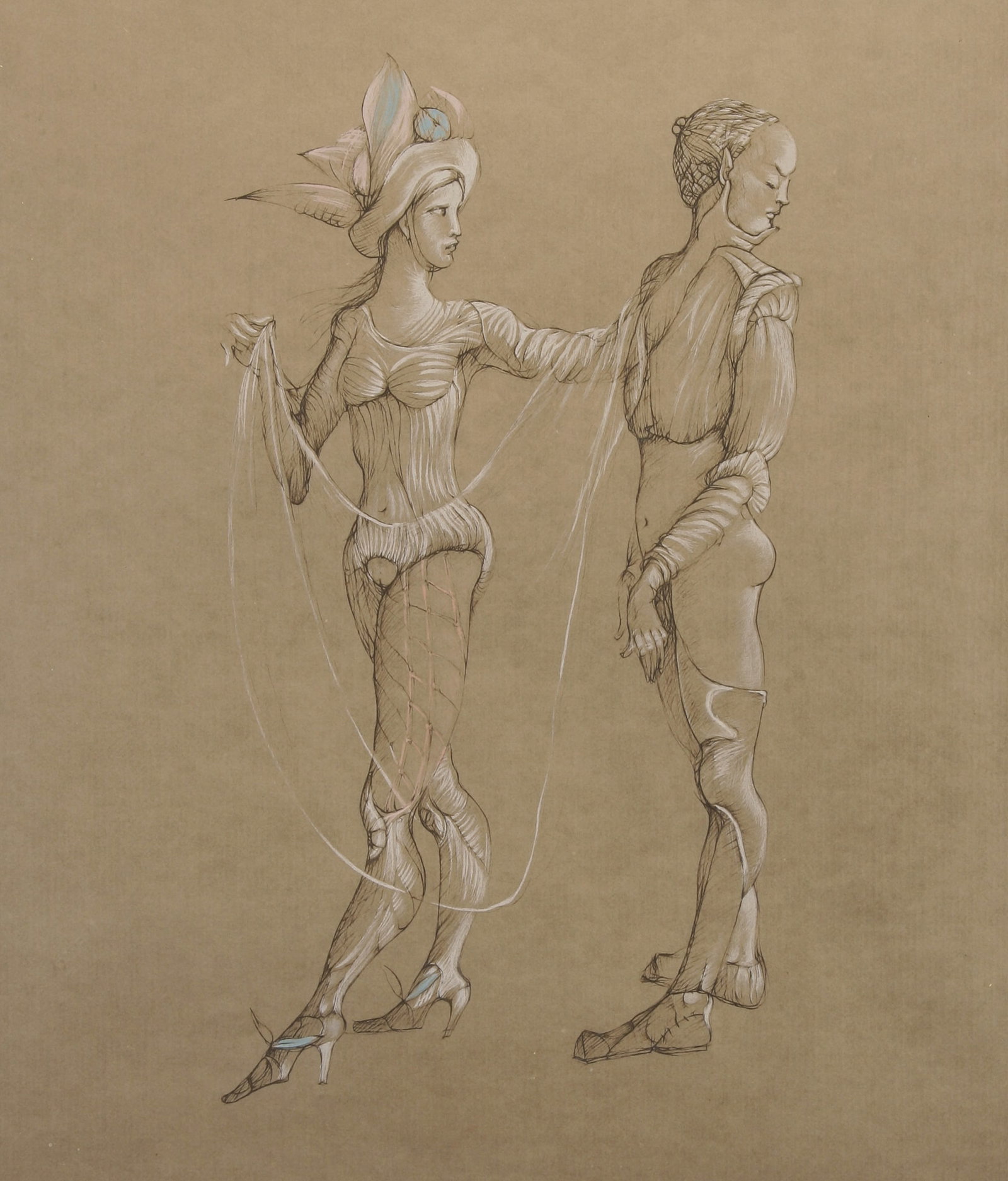 Leonor Fini (Argentine-Italian, 1907 - 1996): "Tango" - Edition 201/280; c. 1975; Hand-Colored Etching; 17" x 14.5"; Signed "Leonor Fini" Lower Right; Framed (under glass).