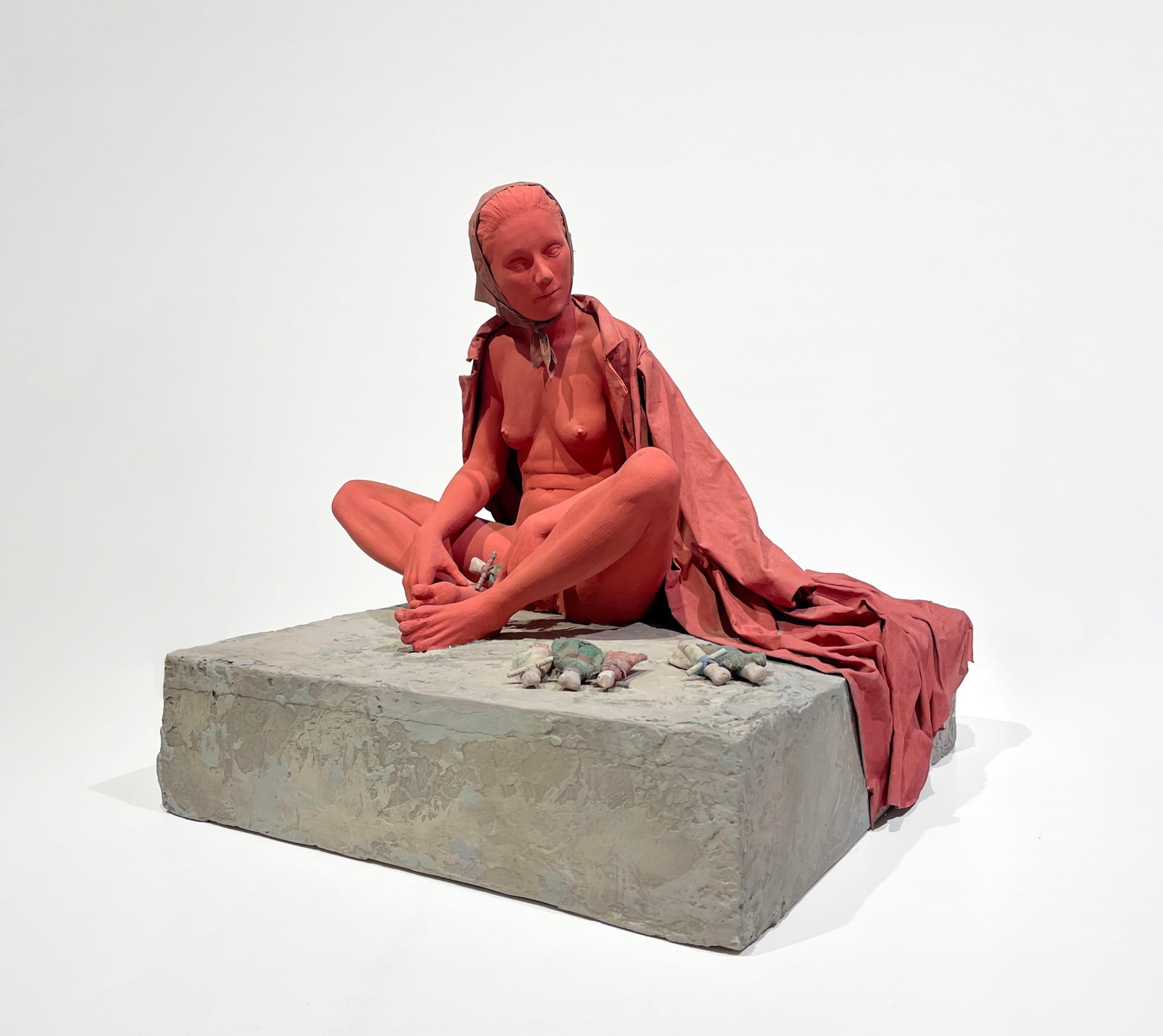 Tricia Cline (American, b. 1956): "Little Wedding Wives"; 2000; Porcelain, Wood, Fabric and Acrylic Sculpture; 16.5" x 17" x 16"; Unsigned.