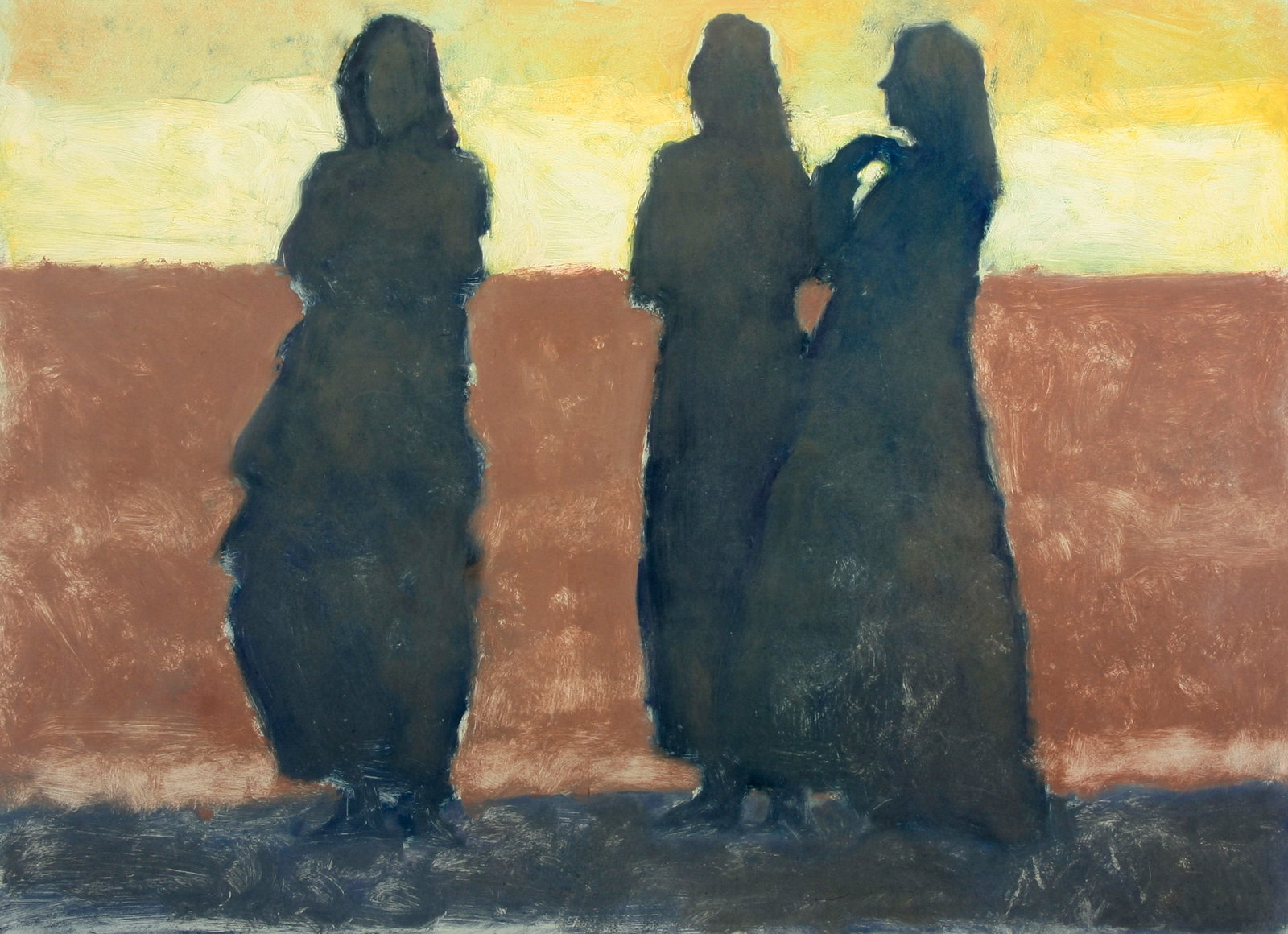 Richard Segalman (American, 1934 - 2021): "Three Women at Dusk"; n.d.; Monotype; 17.5" x 23.5"; Signed "Segalman" Lower Right; Framed (under glass).