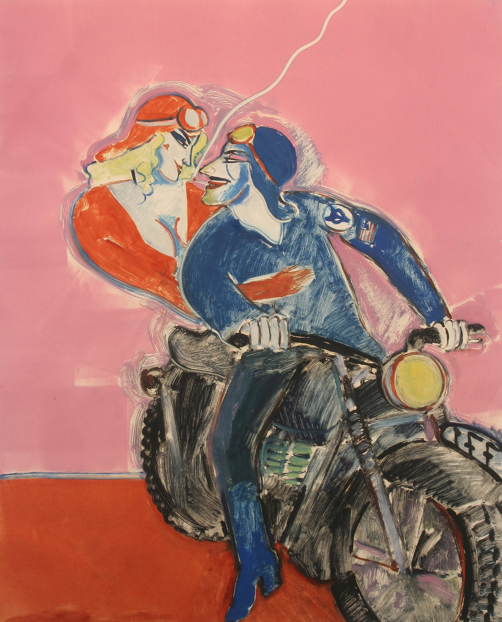 Earl Linderman (American, 1931 - 2023): "Bikes and Tits"; c. 1980; Monotype; 29.5" x 23.75"; Signed "Linderman" Lower Right; Framed (under plexiglass).