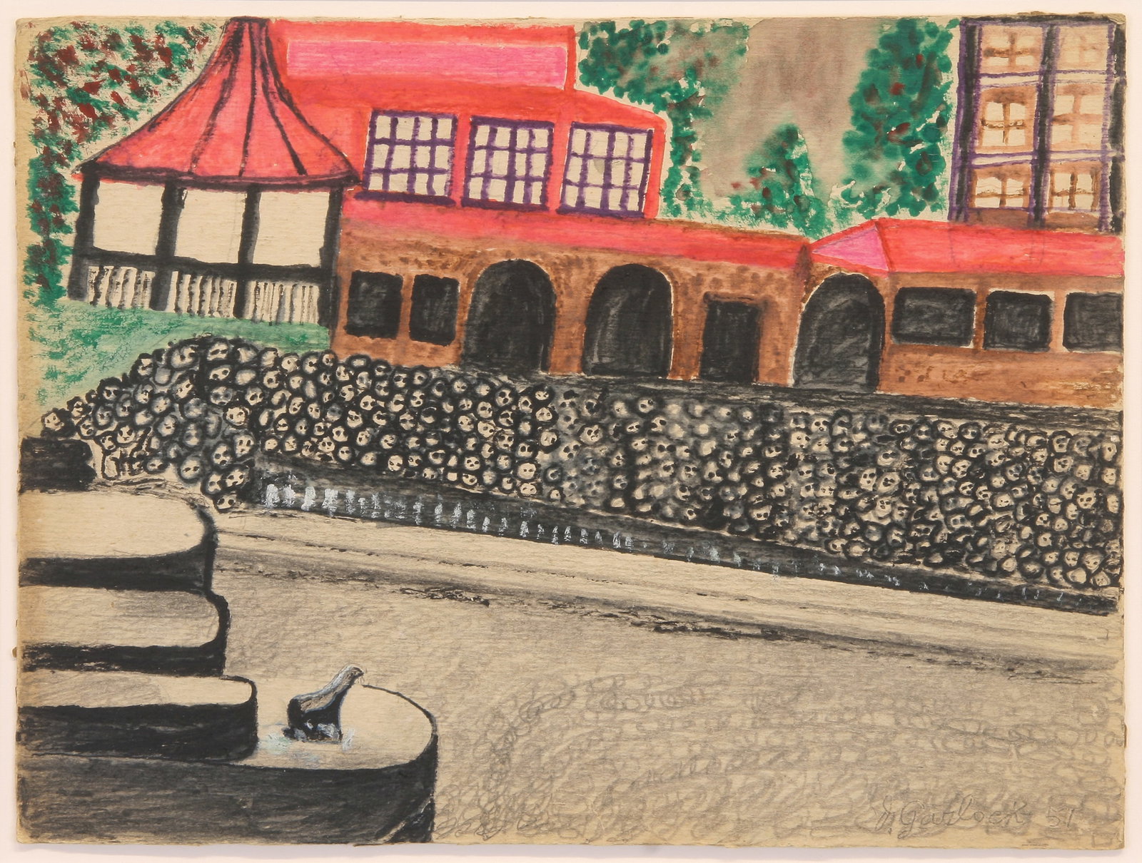 Joseph Garlock (Russian - American, 1884 - 1980): "Main Attraction - Bronx Zoo, NY"; 1951; Gouache, Watercolor and Graphite on Paper; 9" x 12"; Signed "J. Garlock" Lower Right; Framed (under glass).