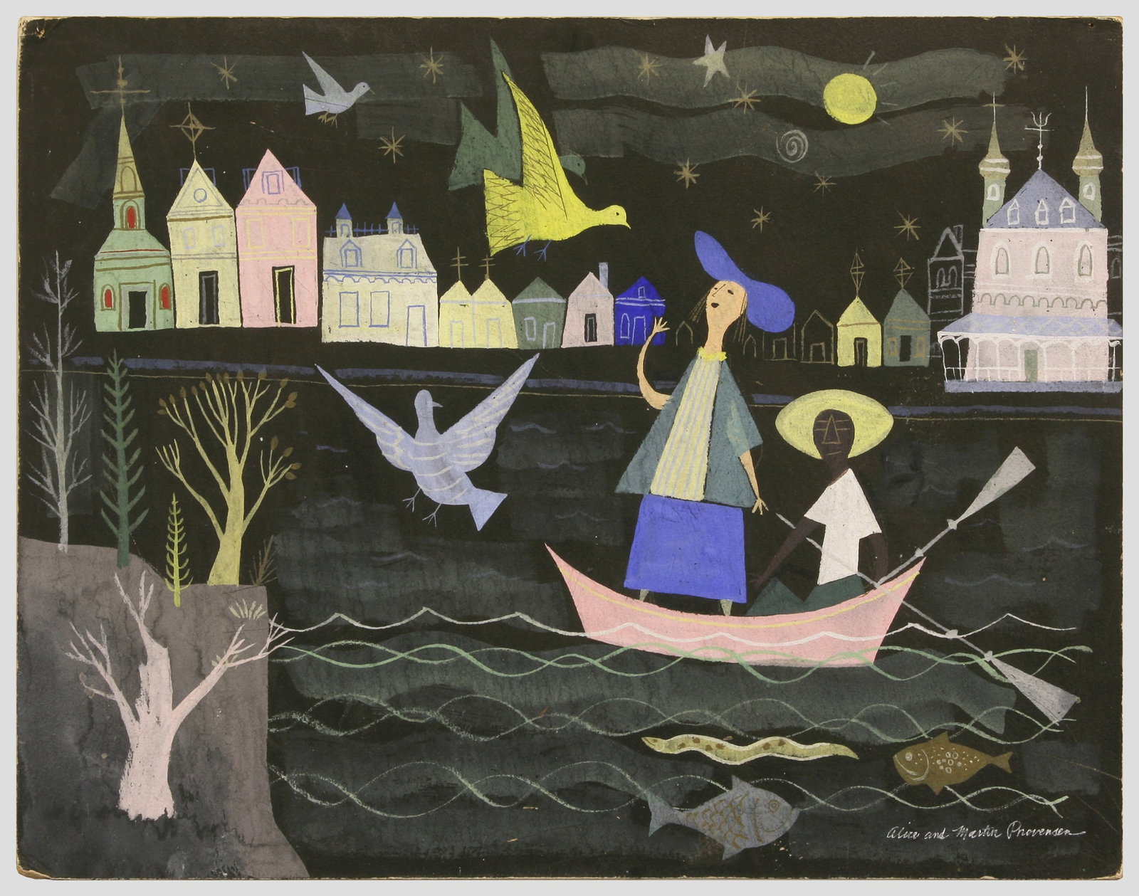 Alice (American, 1918 - 2018) & Martin (American, 1916 - 1987) Provensen: "Untitled"; n.d.; Gouache on Board; 14.25" x 18.25"; Signed "Alice and Martin Provensen" Lower Right; Unframed.