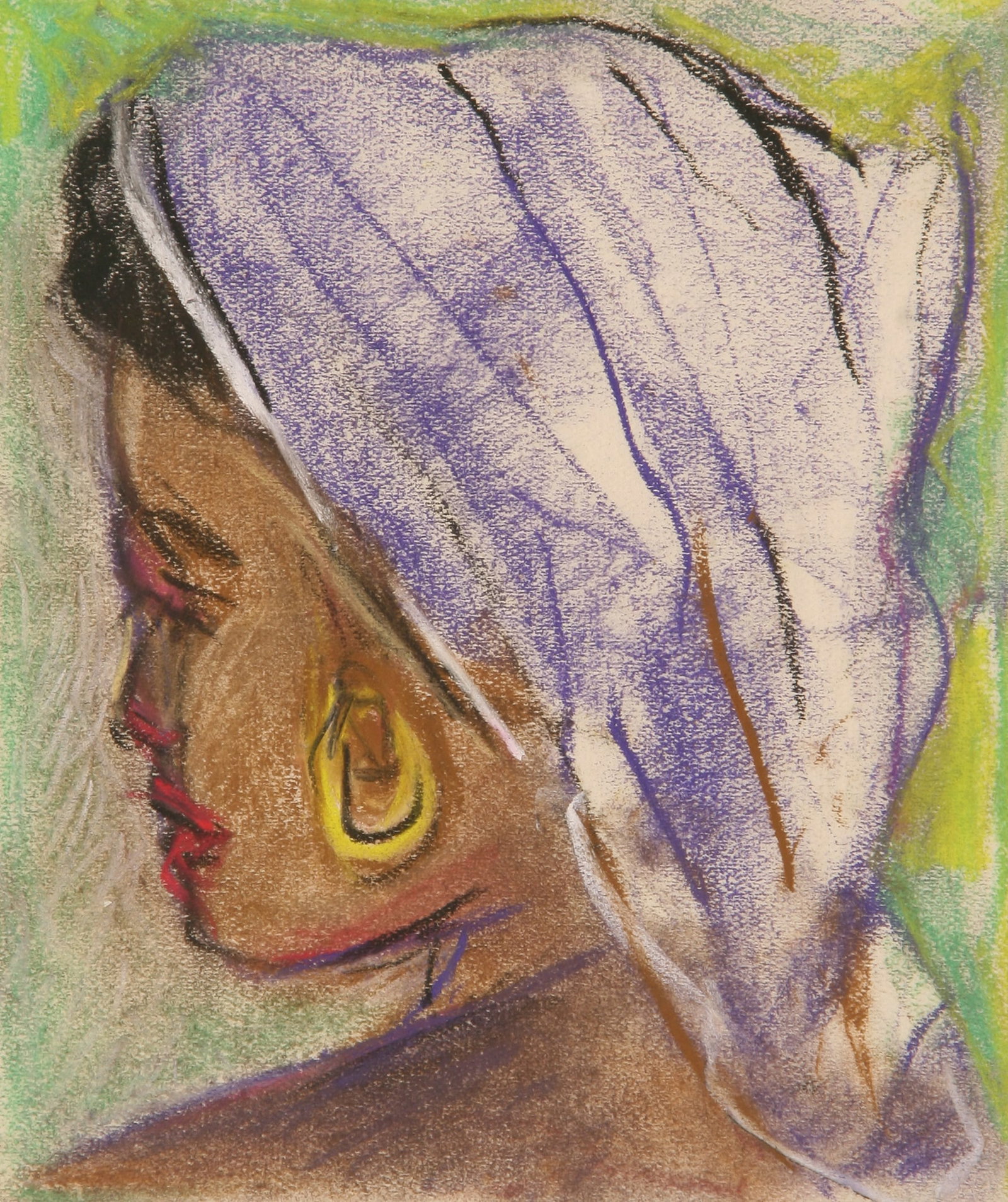 Zulma Steele (American, 1881 - 1979): "Girl with a Gold Earring"; c. 1940s; Pastel on Paper; 5" x 4"; Estate Stamp on Verso; Unframed.