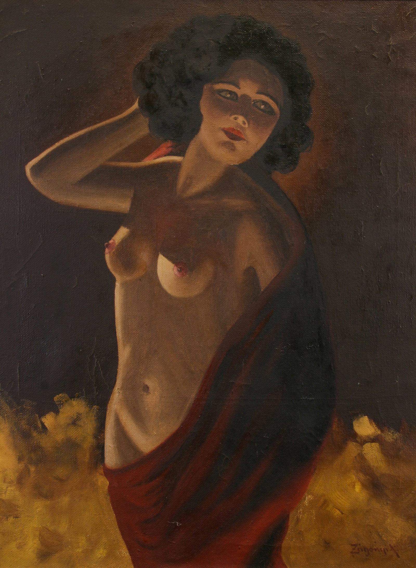 Unknown Artist: "Draped Nude"; 20th Century; Oil on Canvas; 30.5" x 22.75"; Signed Illegibly Lower Right; Framed.