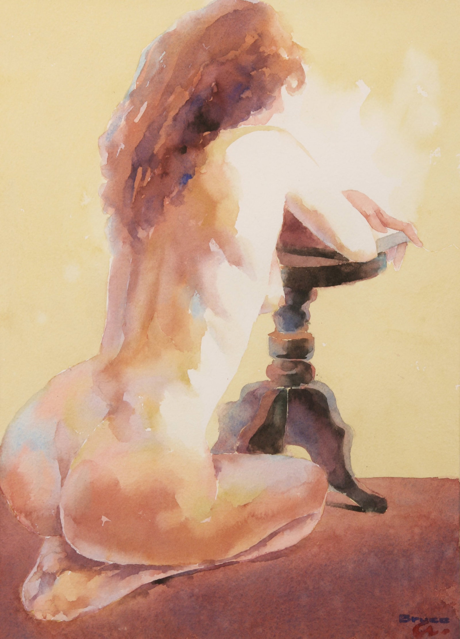 Bruce Ackerman (American, 1935 - 2025): "Piano Lesson"; n.d.; Watercolor on Paper; 14.25" x 10.25"; Signed "Bruce A." Lower Right; Framed (under glass); Note: Label on verso.