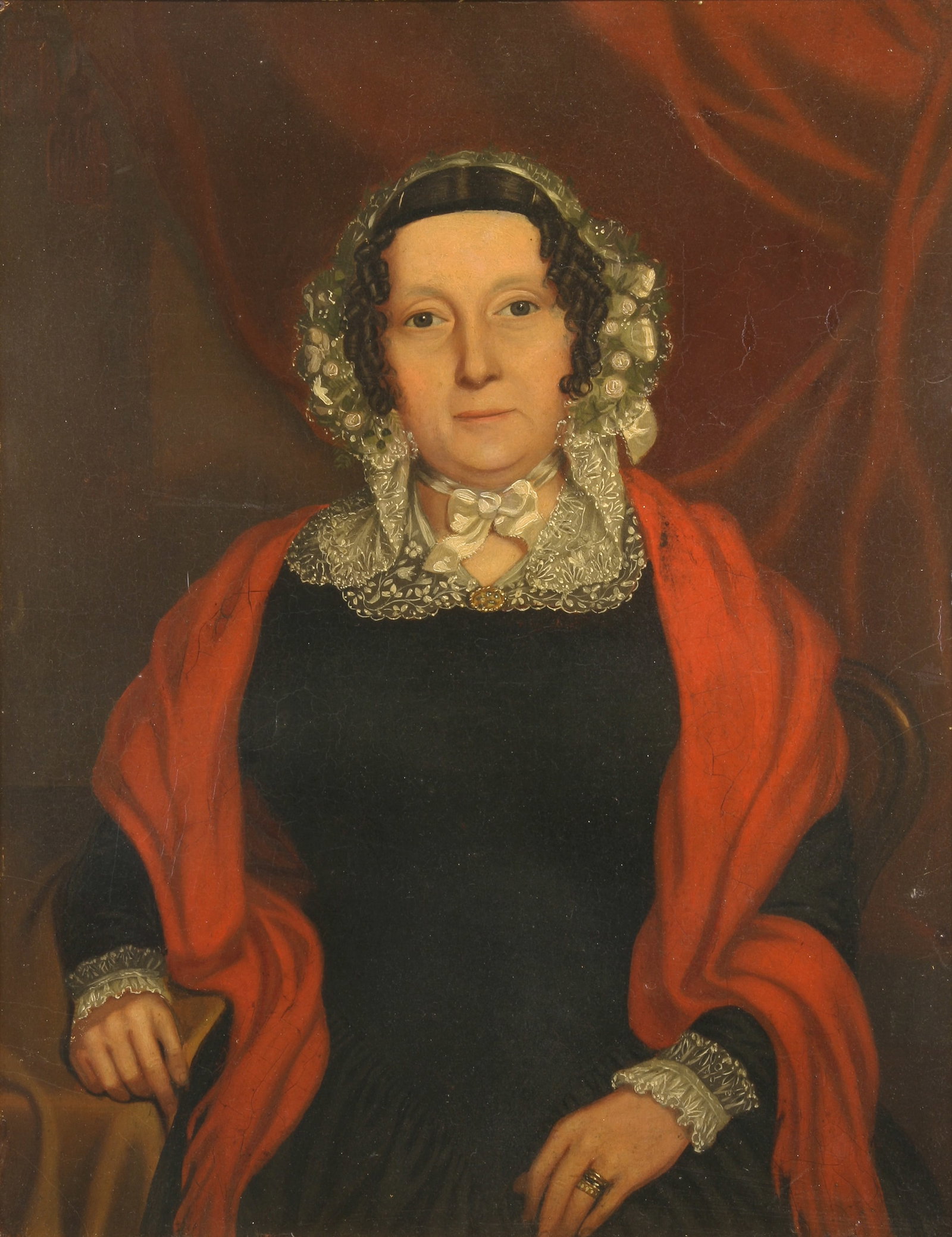 Unknown American Artist: "Portrait of a Woman"; 19th Century; Oil on Board; 17.75" x 13.75"; Unsigned; Framed.