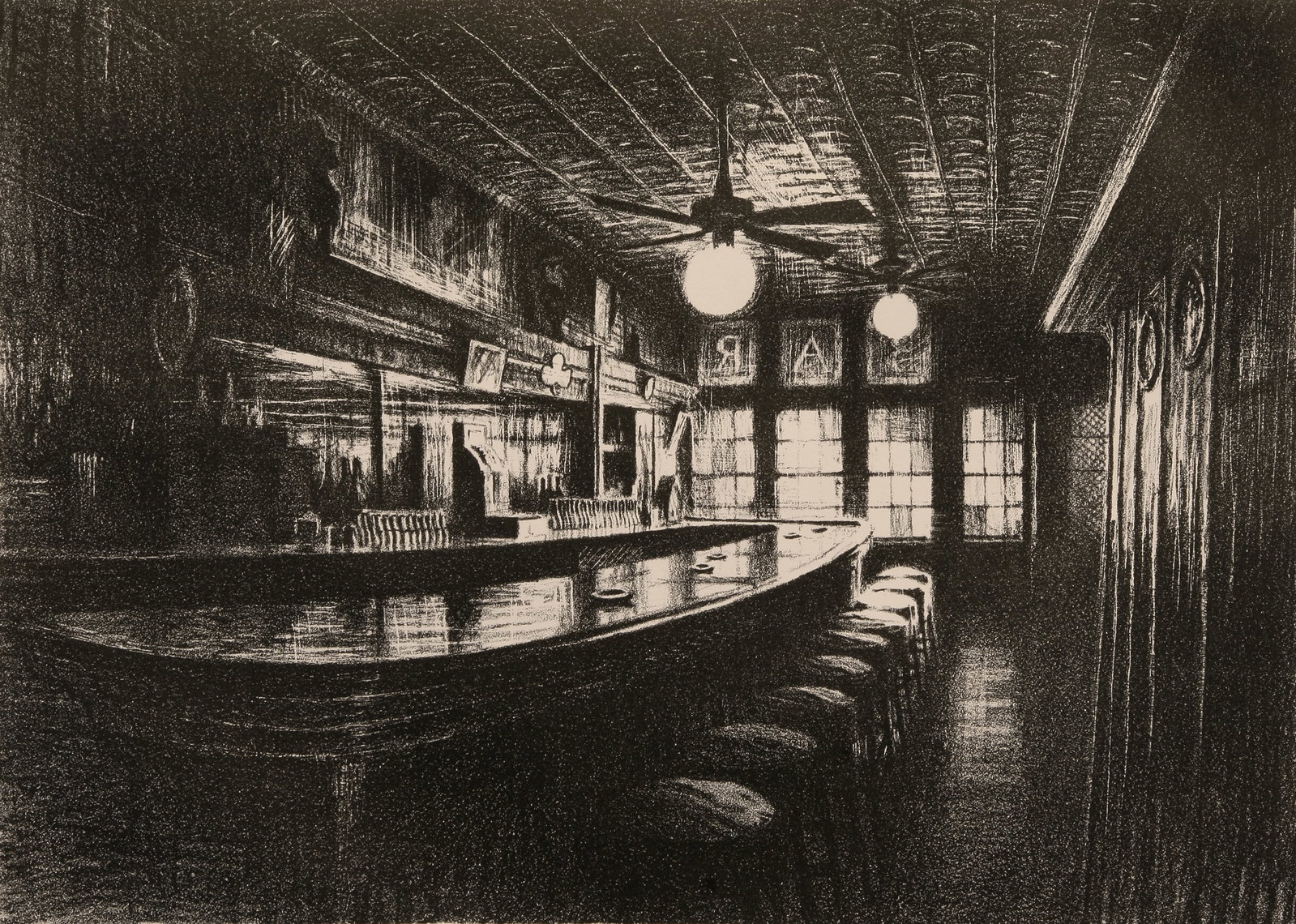 Bill Murphy (American, b. 1952): "The Paramount Bar and Grill" - Edition 45/100; 1990; Lithograph; 12.25" x 17"; Signed "Bill Murphy" Lower Right; Unframed; Note: "Locust Grove Invitational 2009" label on verso.
