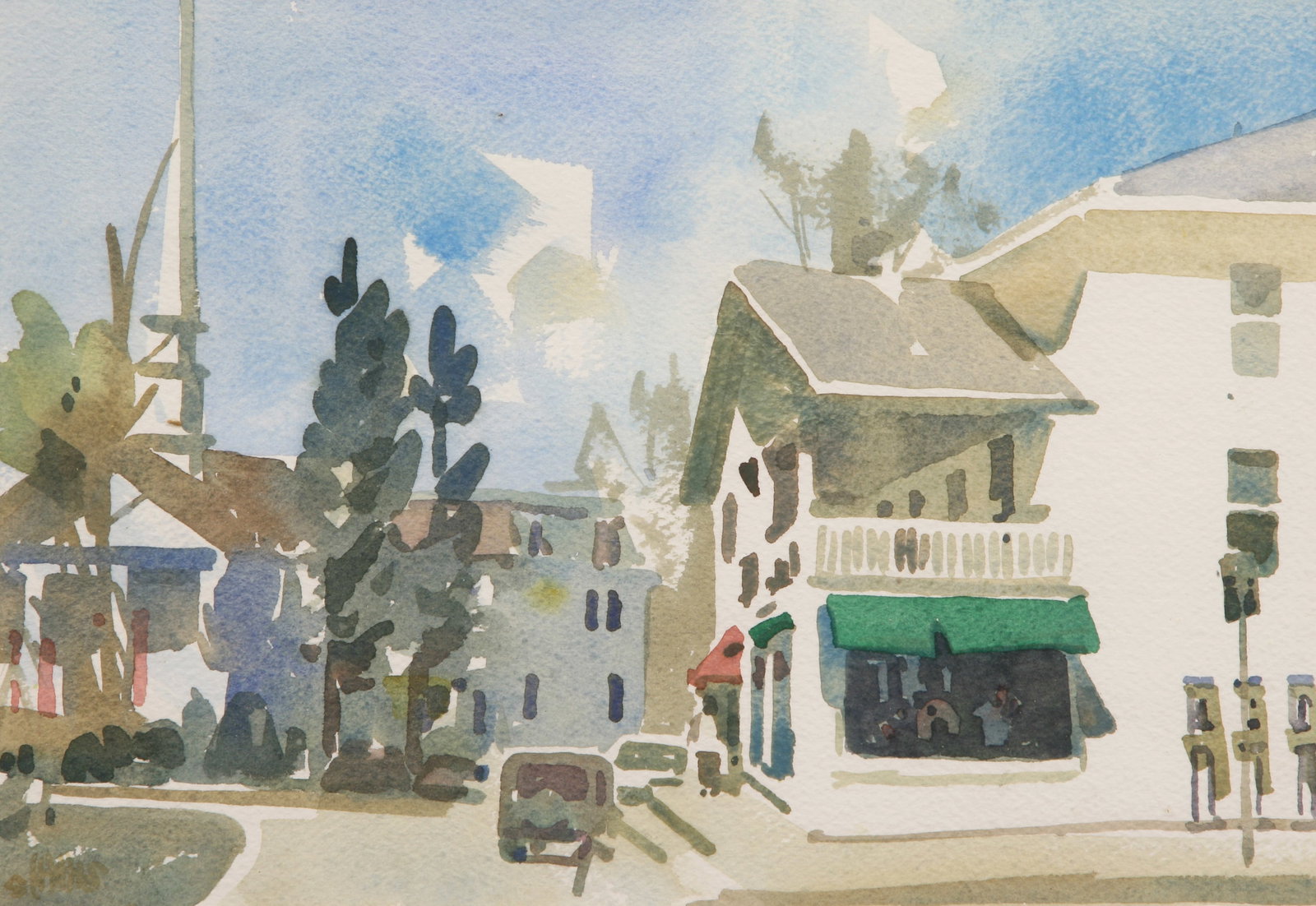 Staats Fasoldt (American, b. 1947): "Woodstock Village Green"; n.d.; Watercolor on Paper; 6.5" x 9.5"; Signed "Staats" Lower Left; Framed (under glass).