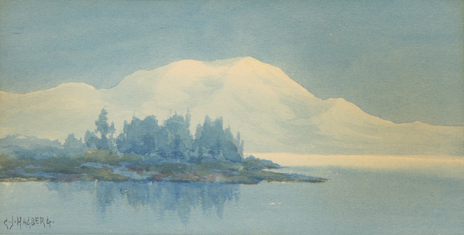 Charles J. Hagberg (Swedish - American, 1866 - 1906): "San Luis Lake, Colorado"; c. 1900; Watercolor on Paper; 5" x 9.5"; Signed "C. J. Hagberg"; Framed (under glass).