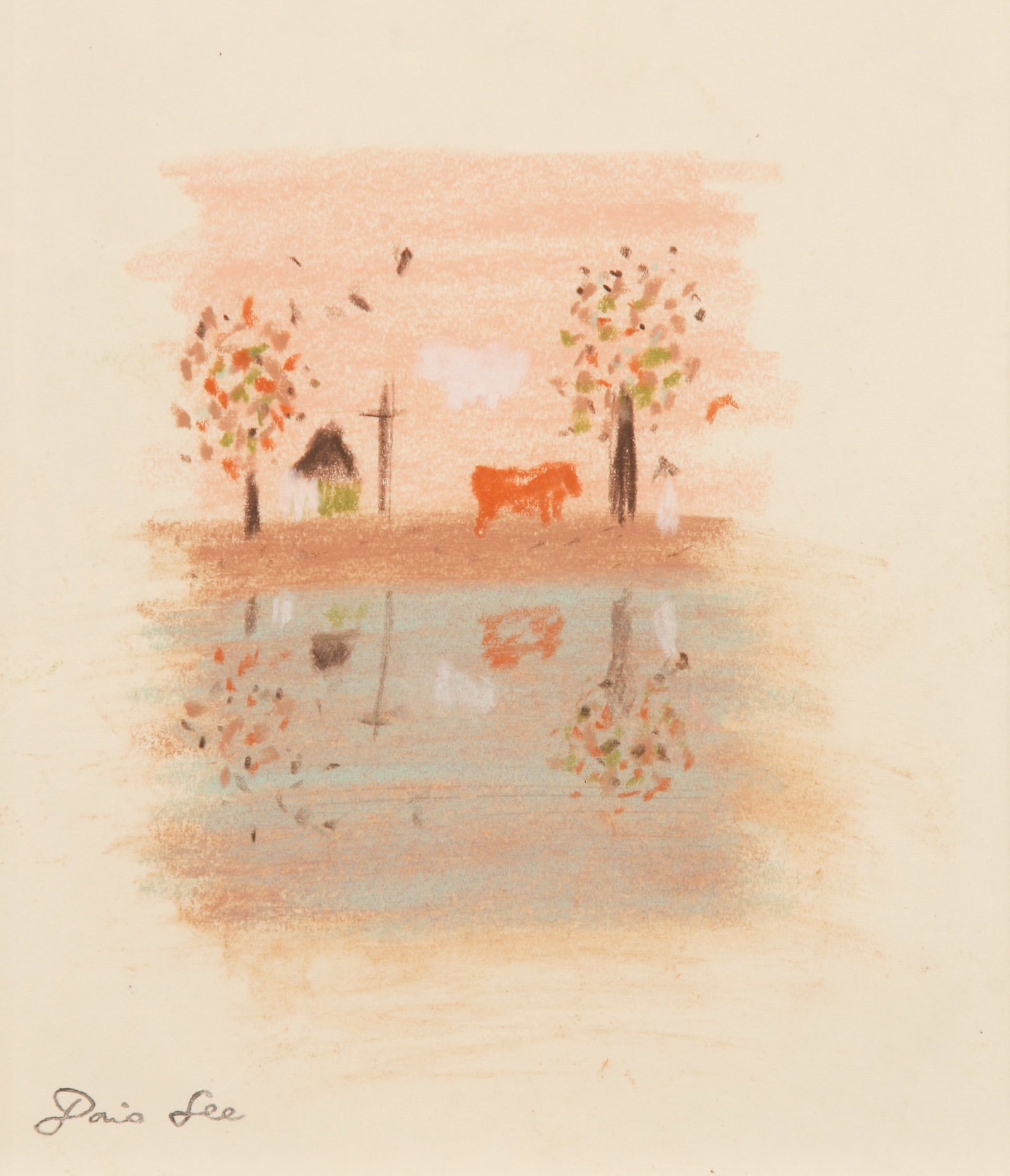 Doris Lee (American, 1904 - 1983): Study for "Reflection"; c. 1950; Pastel on Paper; 7" x 6"; Estate Stamp Lower Left; Framed (under plexiglass).