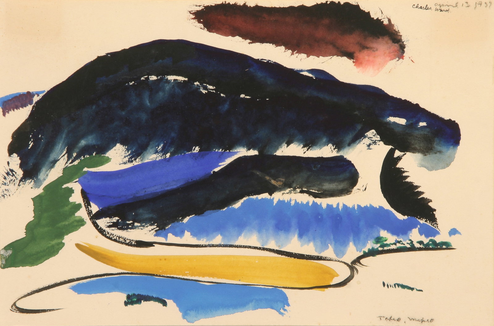 Charles William Ward (American, 1900 - 1962): "Taxco, Mexico"; 1939; Watercolor on Paper; 6.25" x 9.5"; Signed "Charles Ward" Upper Right; Framed (under glass); Note: Inscribed "Taxco, Mexico" and "Shapes" lower right. Dated "April 13, 1939" uppe