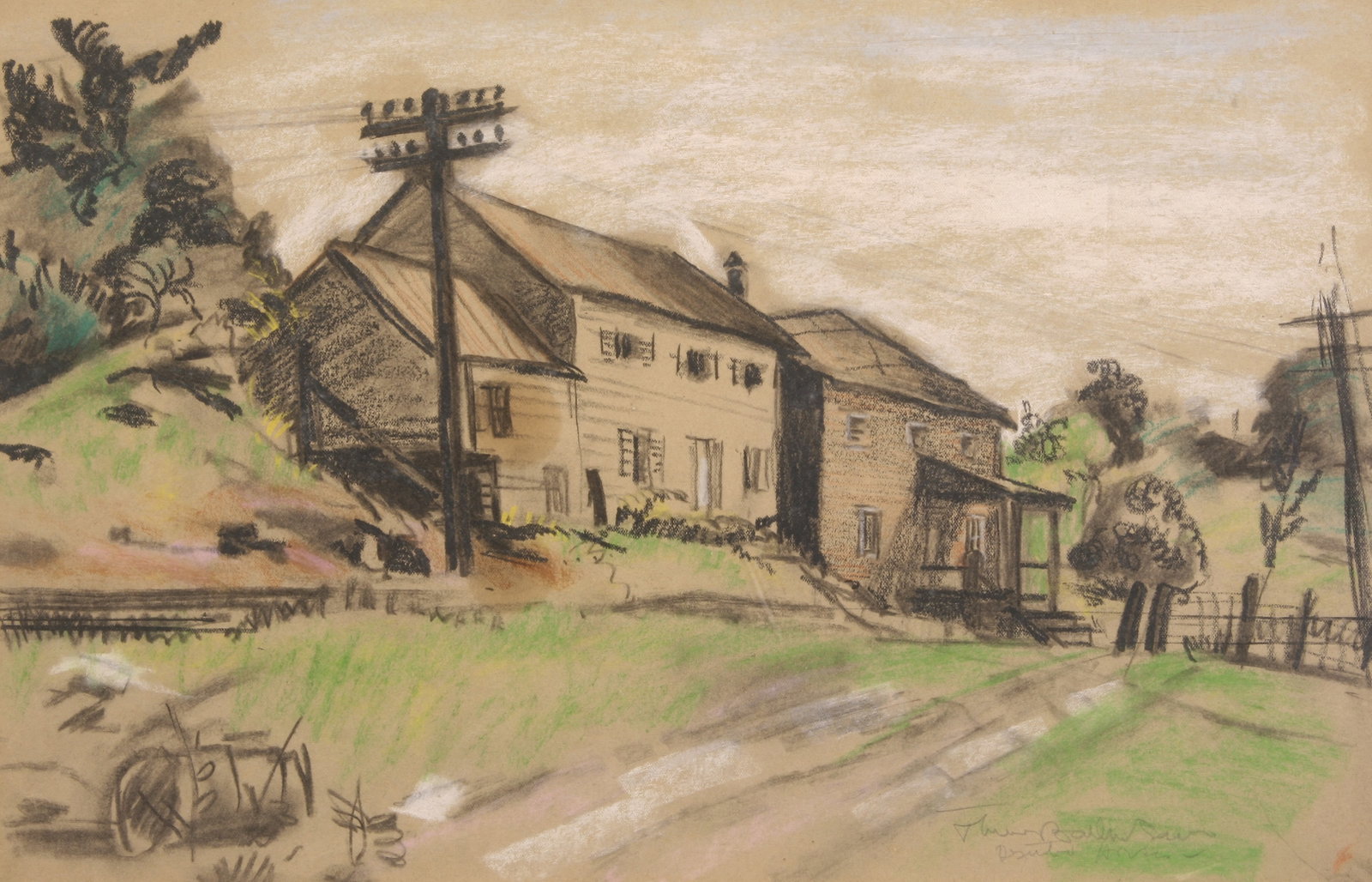 Florence Ballin Cramer (American, 1883 - 1962): "Stony Hollow"; c. 1930; Pastel on Paper; 11.5" x 17.75"; Signed "Florence Ballin Cramer" Lower Right; Unframed.