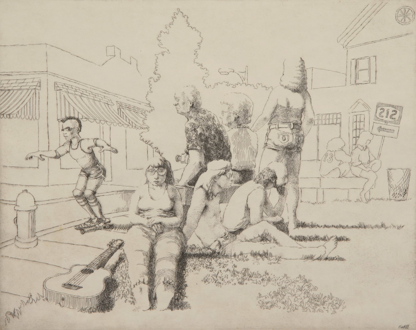 Richard Pantell (American, b. 1951): "The Village Green" - Edition 2/100; 1984; Etching; 7.75" x 9.75"; Signed "Richard Pantell" Lower Right; Unframed.
