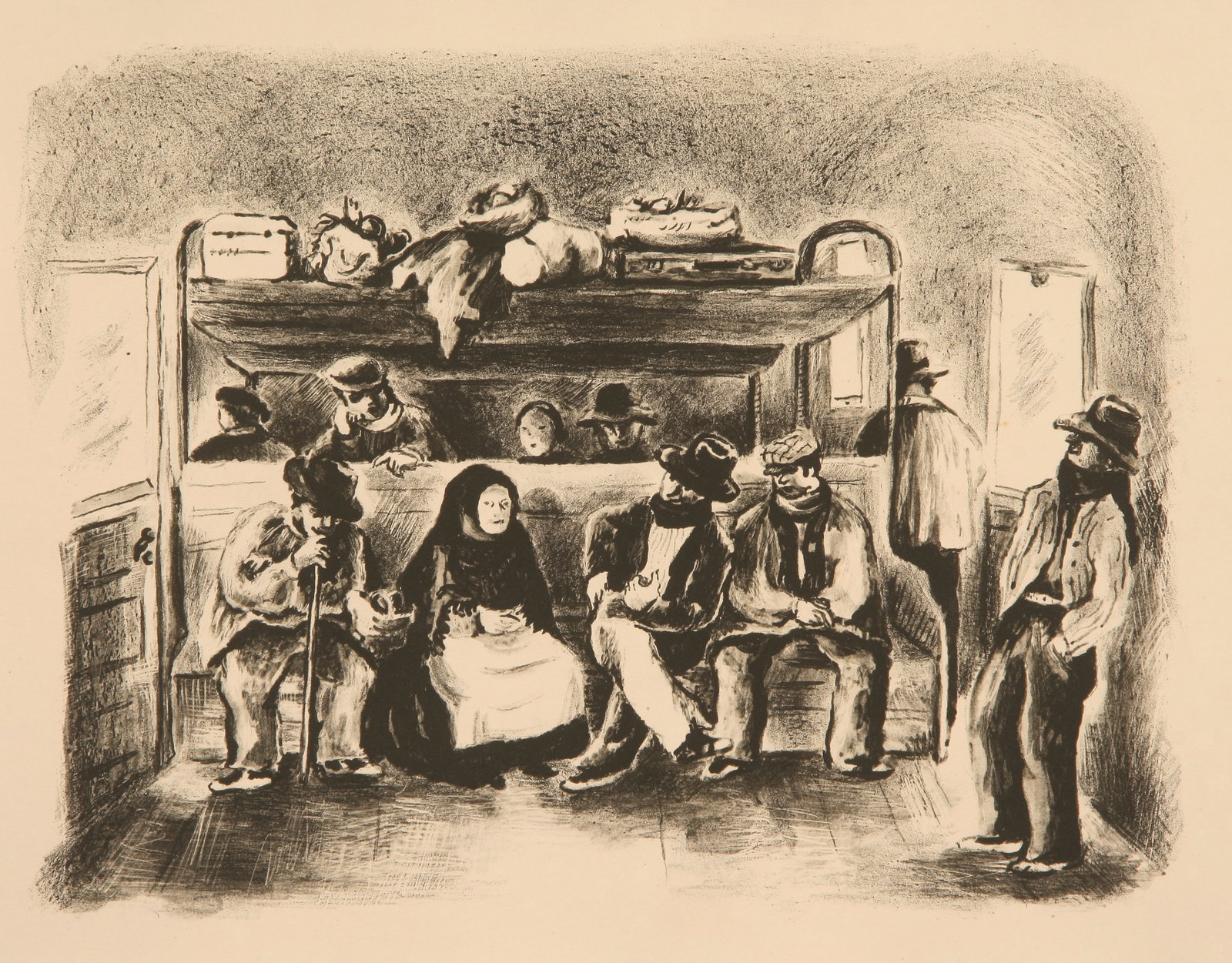 Eugenie Gershoy (American, 1901 - 1986): "Third Class Carriage in Spain" - Edition 6/20; 1932; Lithograph and Chine Collé; 7.5" x 9.75"; Signed "Eugenie Gershoy" Lower Right; Unframed.