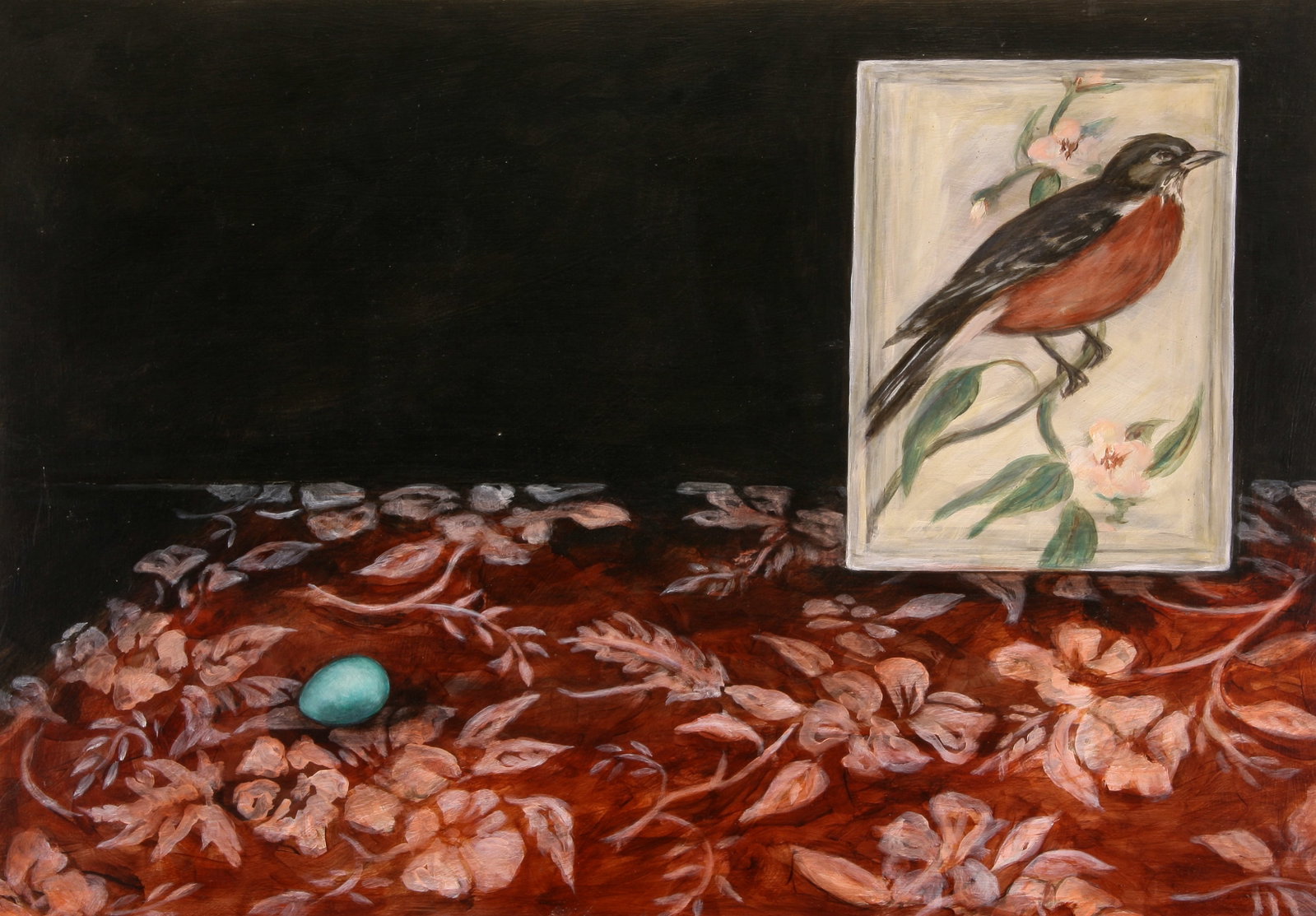 Kristin Flynn (American, b. 1958): "Robins Egg and Postcard"; 2008; Acrylic on Panel; 14" x 20"; Signed "Kristin Flynn" on Verso; Unframed.