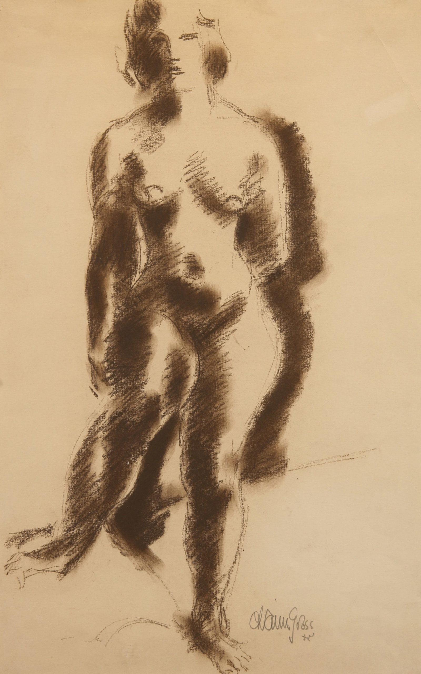 Chaim Gross (American, 1902 - 1991): "Female Nude"; n.d.; Pastel on Paper; 17.25" x 11"; Signed "Chaim Gross" Lower Right; Framed (under glass).