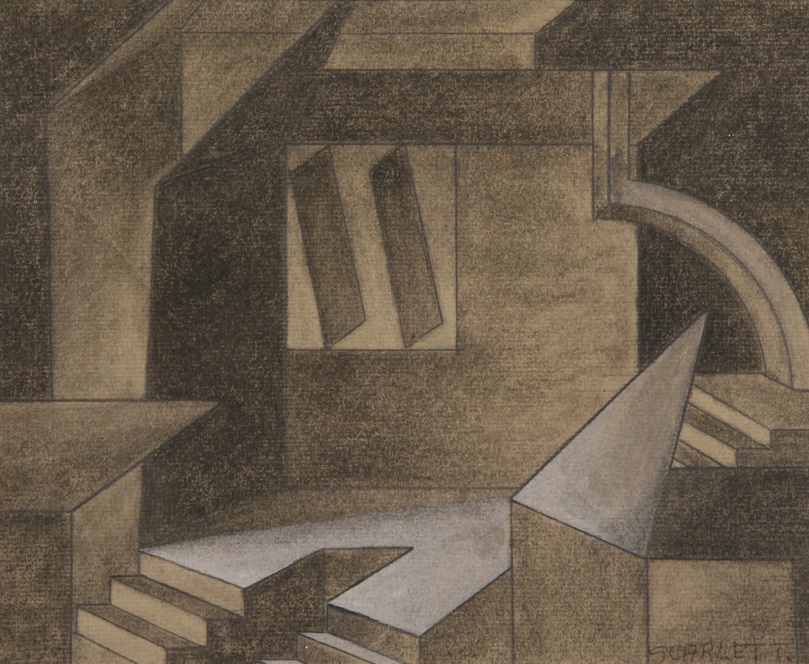 Rolph Scarlett (Canadian, 1889 - 1984): "Untitled Abstract"; c. 1940s; Charcoal, Chalk and Graphite on Paper; 8.25" x 10"; Signed "Scarlett" Lower Right; Framed (under glass).