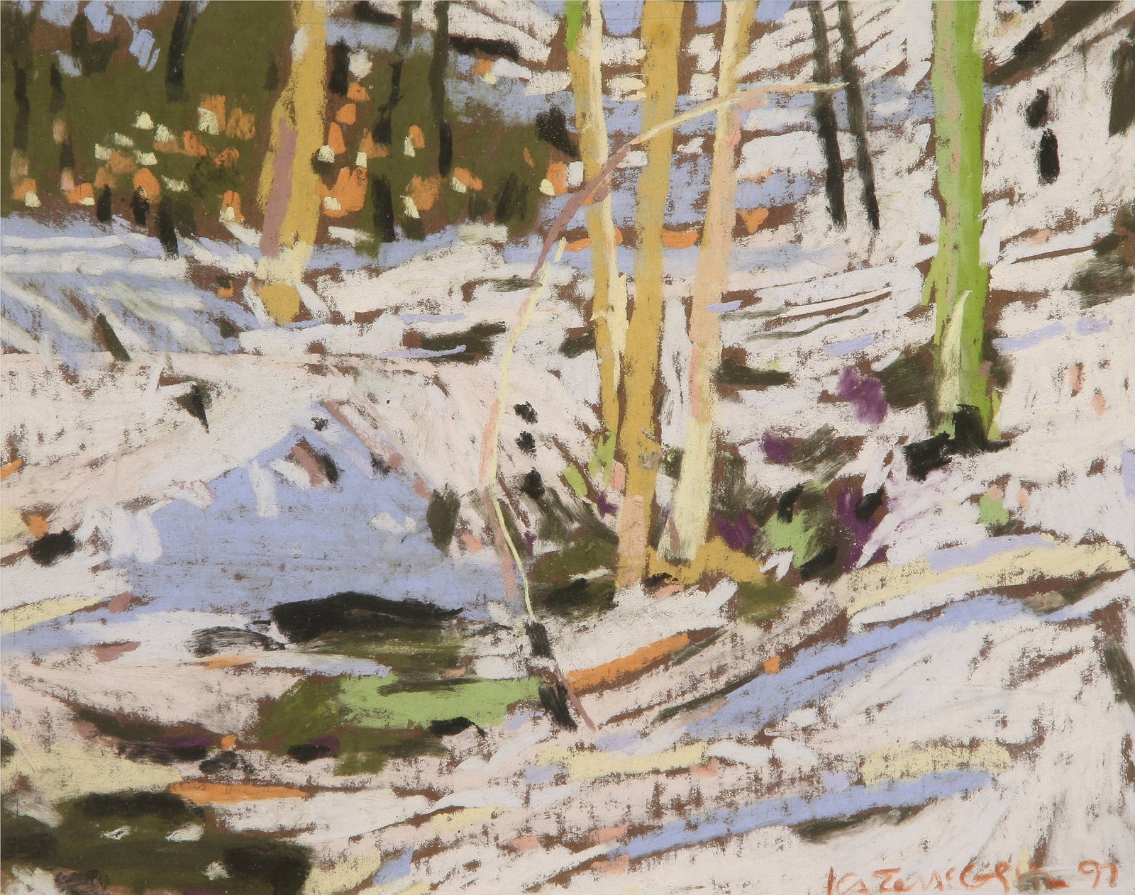 Kate McGloughlin (American, b. 1962): "Winter Stream"; 1997; Pastel on Paper; 6.25" x 8"; Signed "Kate McGloughlin" Lower Right; Framed (under glass).