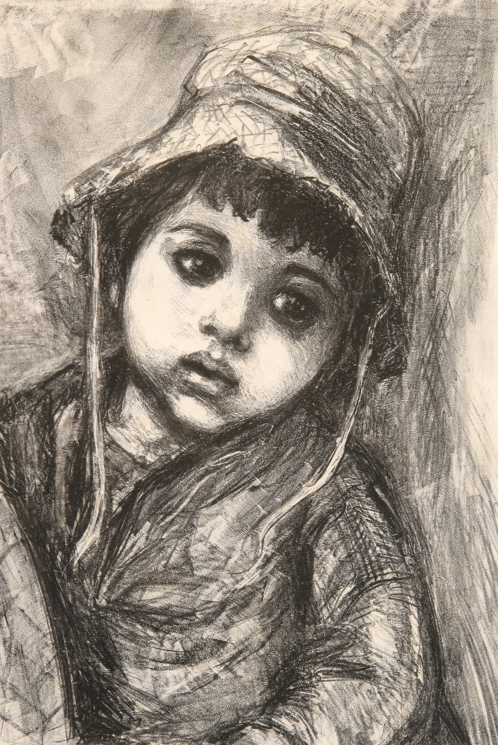 Marion Greenwood (American, 1909 - 1970): "Waif"; c. 1950; Lithograph; 13" x 8.75"; Signed "Marion Greenwood" Lower Right; Framed (under glass).