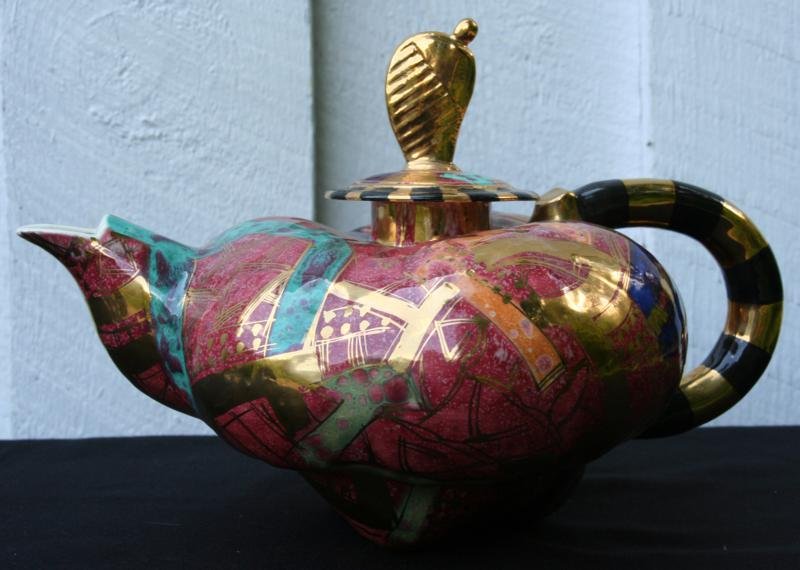 Randy Au (20th Century): Teapot, 1998, Glazed Porcelain, 10.5" W x 7" D x 6" H, Signed on Bottom, Framed.