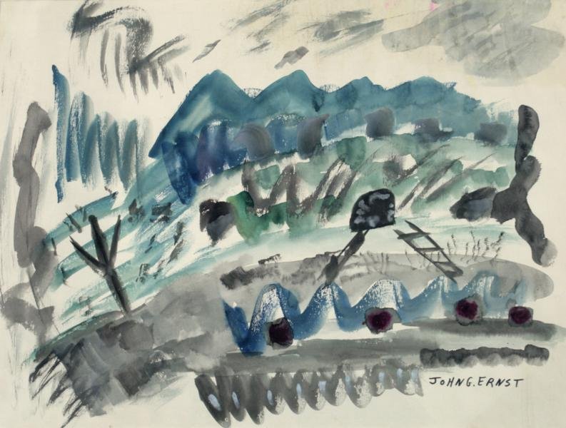 John G. Ernst (1920-1995): Untitled (Mountain and Lake), Watercolor on Paper, 16" x 21," Signed Lower Right, Framed.