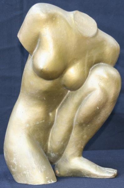 William J. Sewell (1901-1951): Kneeling Torso, c. 1940, Stoneware & Plaster Finished in Gold Paint, 14.5" H, Unsigned.