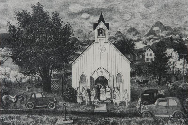 Doris Lee (1905-1983): Country Wedding, c. 1950, Lithograph, 8" x 12," Signed Lower Right, Framed.