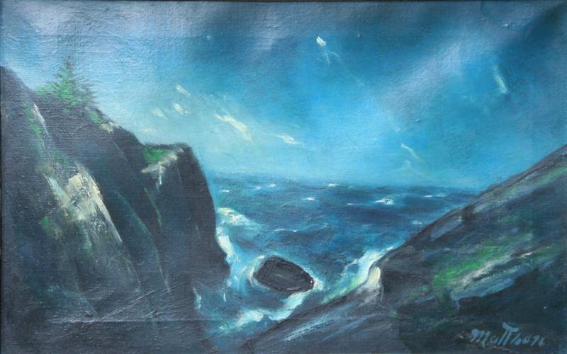 Henry Mattson (1887-1971): Down to the Sea, c. 1945, Oil on Canvas, 16" x 25," Signed Lower Right, Framed. Pennsylvania Academy Label on Verso. 42nd Annual Rehn Gallery Label on Verso. RESERVE.