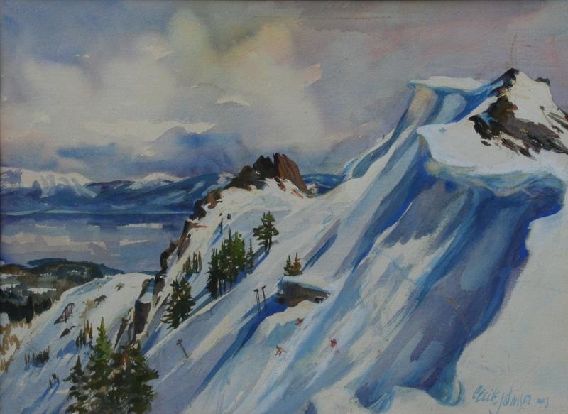 Cecile Johnson (1916-2010): Steep Slope, Watercolor on Paper, 20" x 28," Signed Lower Right, Framed.