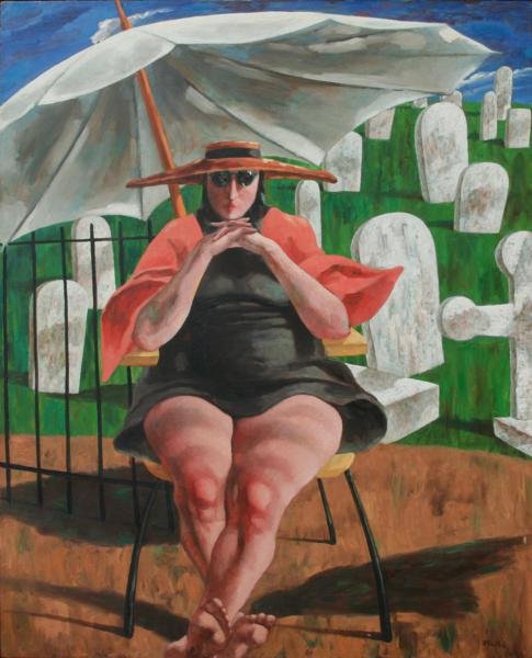 John Fenton (1912-1977): In the Shade, Oil on Canvas, 52" x 42," Signed Lower Right, Framed.