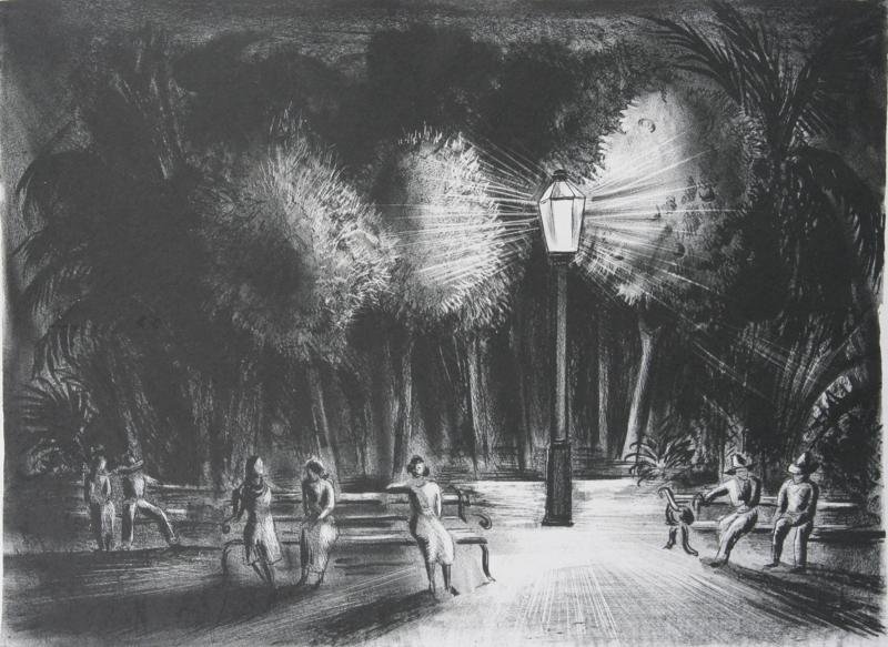 Konrad Cramer (1888-1963) Marion Greenwood (1909-1970): PAIR: A (Cramer): Plaza at Night, 1934, Lithograph, 11" x 15," Signed Lower Right, Ed. 2/30, Unframed; B (Greenwood): Carib Mother, c. 1955, Lithograph, 13 1/8" x 9," Signed Lower Right, Unframed.