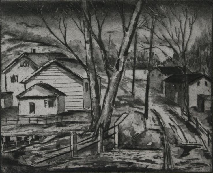 Emil Ganso (1895-1941): Road to Saugerties, 1932, Soft Ground Etching and Aquatint, 9" x 11," Signed Lower Right, Ed. 9/35, Framed.