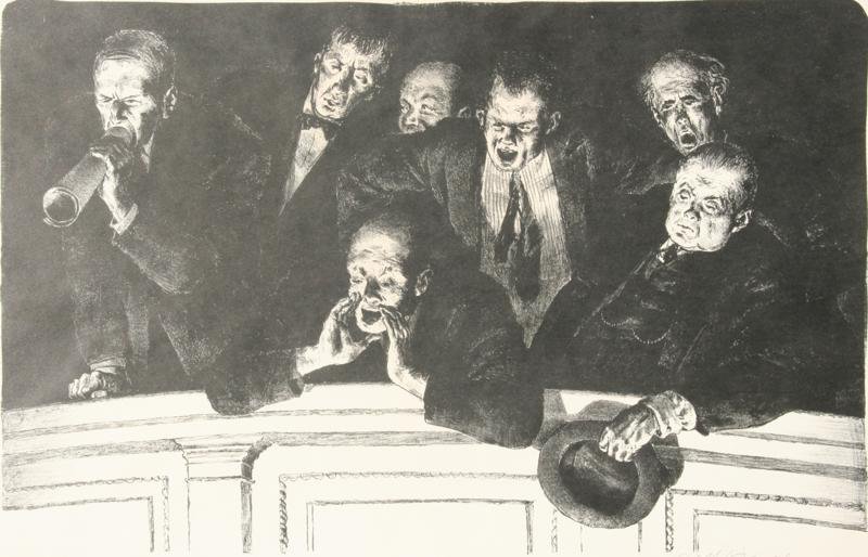 Joseph Hirsch (1910-1981): Hecklers, 1940, Lithograph, 10.25" x 15.5," Signed Lower Right, Ed. 250, Unframed. Published by Associated American Artists.