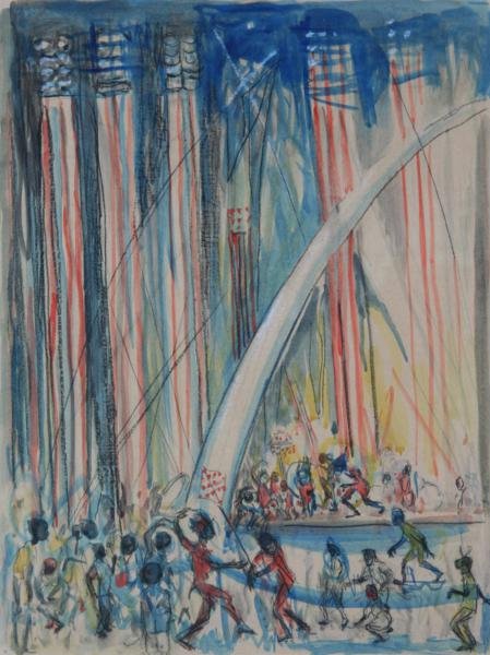 Zulma Steele (1881-1979): Cavalcade, 1925, Watercolor on Paper, 20" x 16," Signed Lower Right, Framed.
