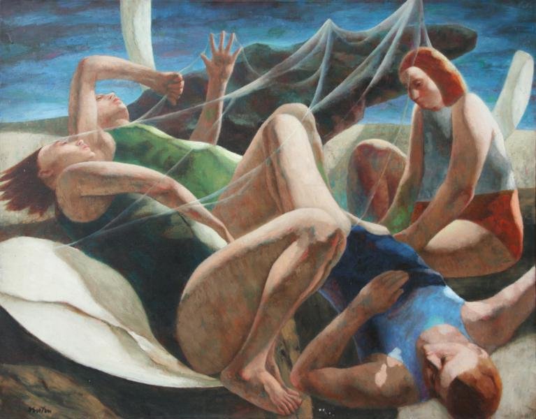 John Fenton (1912-1977): Nightpiece, 1964, Oil on Canvas, 44" x 34," Signed Lower Left, Framed. National Academy of Design (138th Exhibit) and Babcock label on verso.