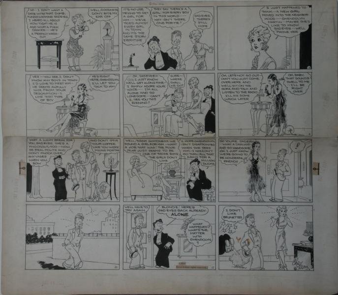Chic Young (1901-1973): Twelve Panel "Blondie" Cartoon, 1931, Ink on Paper, A: 7.75" x 19.25," B: 8.75" x 19," Signed Lower Right (in B), Unframed.