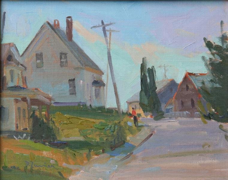 David Lussier (20th Century): Port Clyde Street Scene, 2005, Oil on Board, 8" x 10," Signed Lower Left and on Verso, Framed.