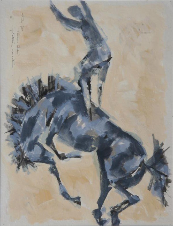 Fletcher Martin (1904-1979): Thrown Rider (study for), c.1950, Gouache on Paper, 19" x 14," Signed Upper Left, Framed.