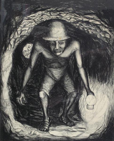 Francisco Mora (1922-2002): The Miner, 1945, Lithograph, 13.75" x 11," Signed Lower Right, Edition Unknown, Framed.