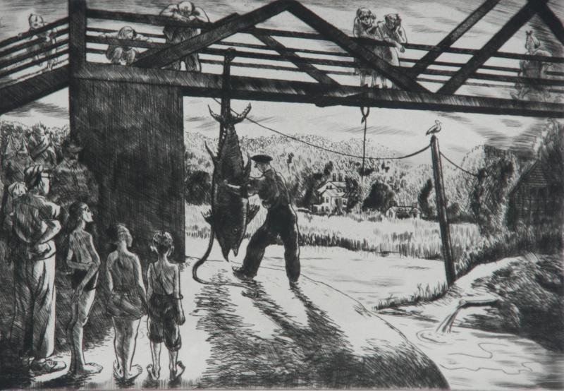 Peggy Bacon (1895-1987): An Object of Interest, 1942, Etching, 7.5" x 10.5," Signed Lower Right, Framed. "Sully's Bridge," Woodstock.