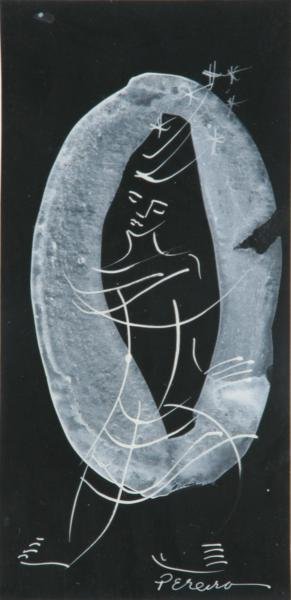 Irene Rice Pereira (1902-1971): Lyrical Woman, c. 1950, China White and Gouache on Black Paper, 9" x 4.5," Signed Lower Right, Framed.
