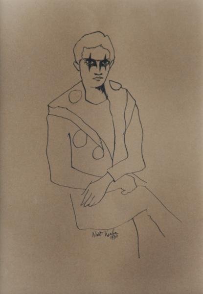 Walt Kuhn (1887-1949): Clown with Black Wig II, 1930, Ink on Brown Paper, 10" x 7.75," Signed Upper Center, Framed. RESERVE