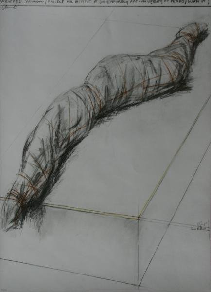 Christo (b. 1935): Wrapped Woman, c. 1990, Lithograph, 28" x 21.5," Ed. 42/120, Signed in Graphite Upper Left, Framed. Project for the Institute of Contemporary Art, University of Pennsylvania.