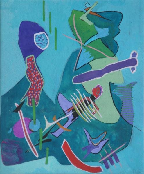 Rolph Scarlett (1889-1984): Untitled (Abstract in Teal), Gouache on Paper, 9" x 11" (image), Estate Stamp Verso, Framed.