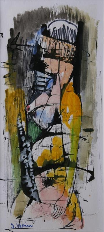 Joseph Levin (1894-1979): Female Figure, c. 1955, Ink and Watercolor on Paper, 12.5" x 6", SLL, Framed.