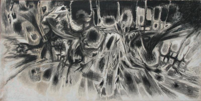 Eduardo Chavez (1917-1995): Untitled (Abstract), c. 1975, Oil on Canvas, 24" x 48", SLL (indistinctly), Framed.