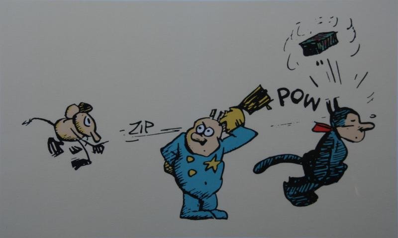 George Harriman (1880-1944): Zip Pow - Krazy Kat, Lithograph, 10.5" x 17.5", Unsigned, Framed; King Features Archives Fine Art embossed LR.