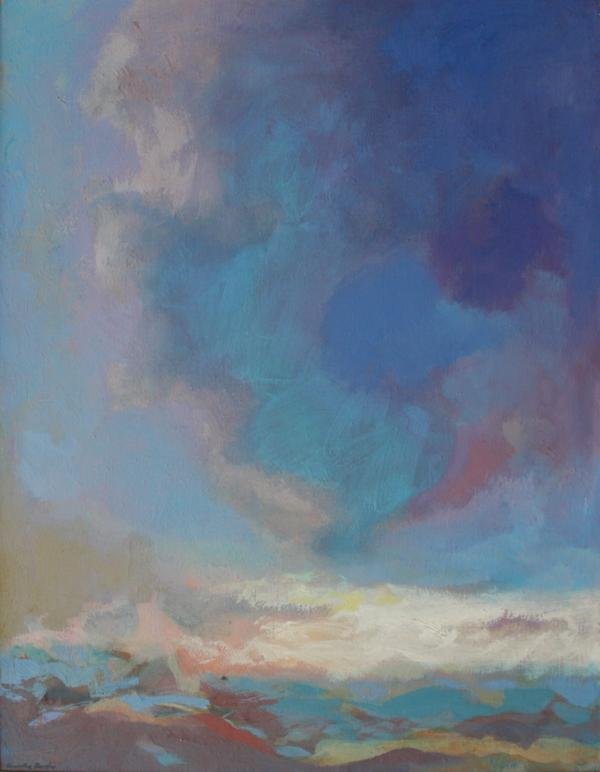 Ainslie Burke (1922-1991): Sudden Squall, c. 1970, Oil on Canvas, 36" X 28", SLL and on stretcher verso, Framed.