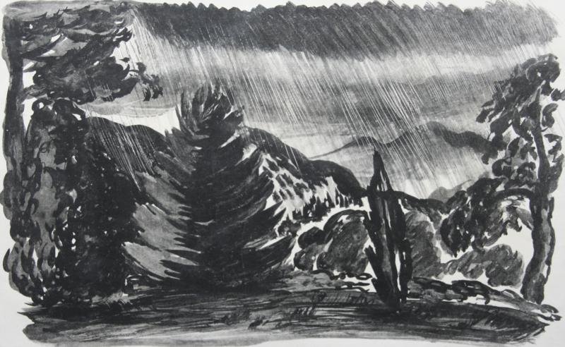 Ernest Fiene (1894-1965): Cloud Burst, 1928, Lithograph, 11" x 17", SLR, Framed.