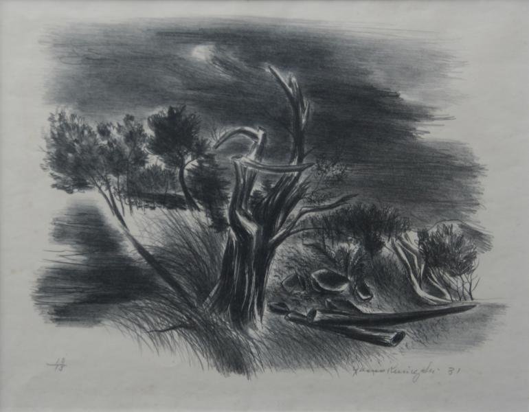 Yasuo Kuniyoshi (1889/93-1953): The Storm, 1931, Lithograph/wove paper, 10" x 11.5", SLR, Edition 10/15, Framed.
